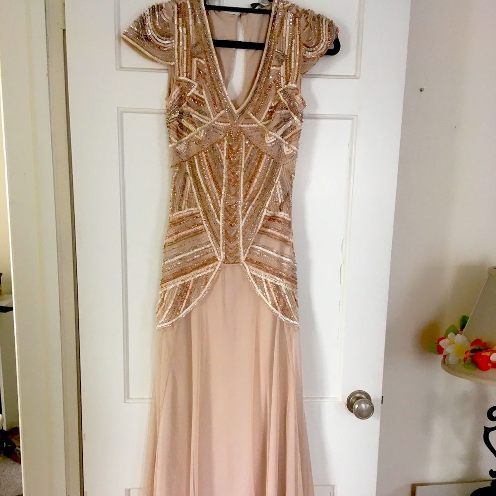 Miss Selfridge sequin beaded tulle pink dress gown